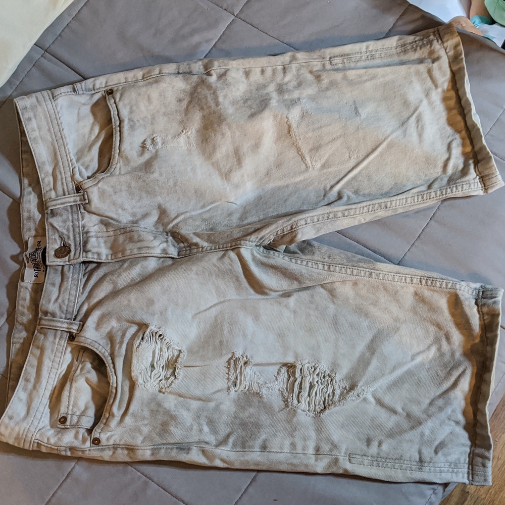 Acid washed denim shorts